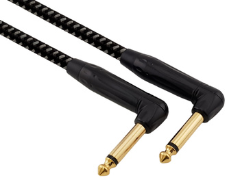 Kabel instrumentalny Red's Music – Jack 6.3mm kątowy / Jack 6.3mm kątowy – FOP kabel w oplocie - GCF13015BG - 0,15m