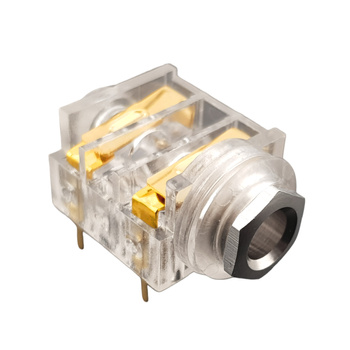 Transparent Jack 1/4" (6.35 mm) female socket, mono (TS), 2 contacts, 2 switches for PCB mounting | ST-P 1JP-018TR