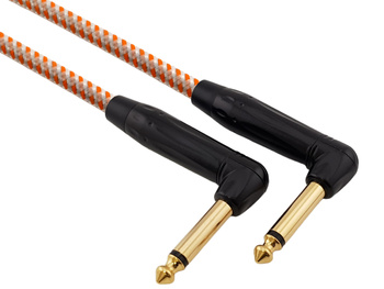 Kabel instrumentalny Red's Music – Jack 6.3mm kątowy / Jack 6.3mm kątowy – FOP kabel w oplocie - GCF13015RS - 0,15m