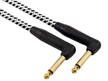 Kabel instrumentalny Red's Music – Jack 6.3mm kątowy / Jack 6.3mm kątowy – FOP kabel w oplocie - GCF13015BW - 0,15m