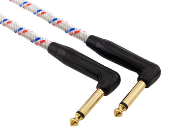 Kabel instrumentalny Red's Music – Jack 6.3mm kątowy / Jack 6.3mm kątowy – FOP kabel w oplocie - GCF13015BRW - 0,15m