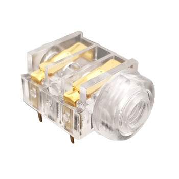 Transparent Jack 1/4" (6.35 mm) female socket, mono (TS), 2 contacts, 2 switches for PCB mounting | ST-P 1JP-003TR